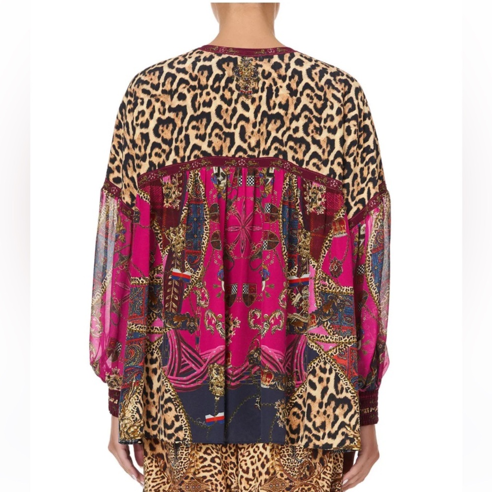 NWT Camilla Women's Blouson Blouse with NeckTie Dining Hall Darling Red Silk Top - Picture 3 of 10